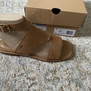 UGG Delray suede Ankle Strap Flat Sandals chestnut Size 9
